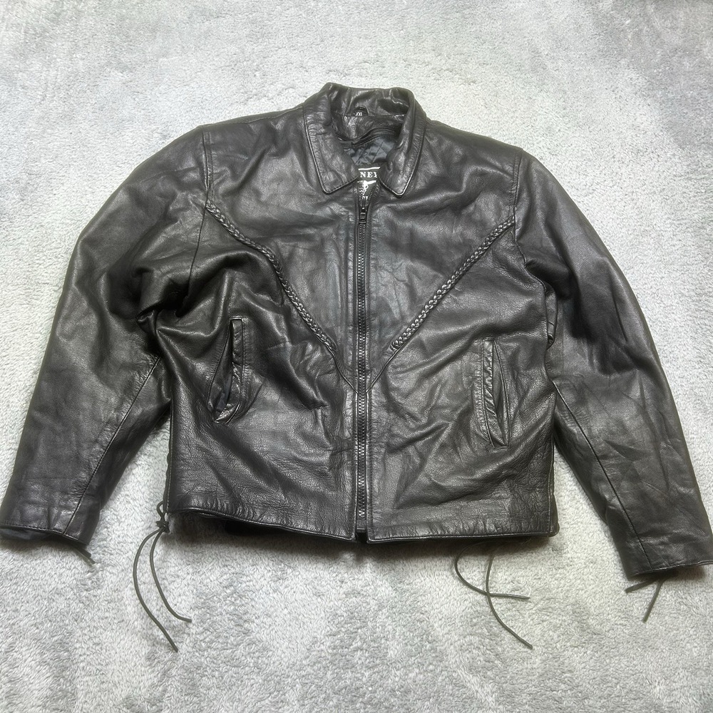 Vintage Barney's Leather Jacket Womens‎ 2XL Black Motorcycle Biker Fringe Lacing